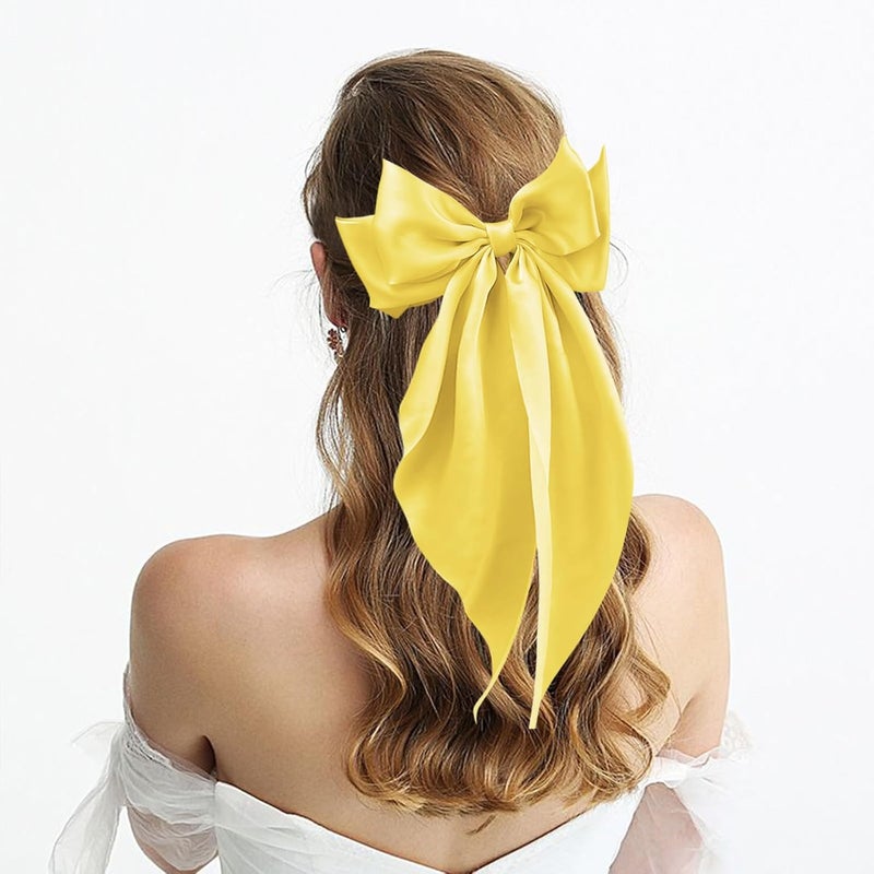 illpta Large Satin Bow Barrettes Clips in Yellow - Hair Accessories for Women - Image 2